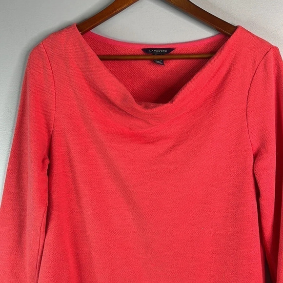 LANDS END Cowl Neck Top Coral Orange Textured Pullover Bright Coastal Size S - Picture 3 of 10